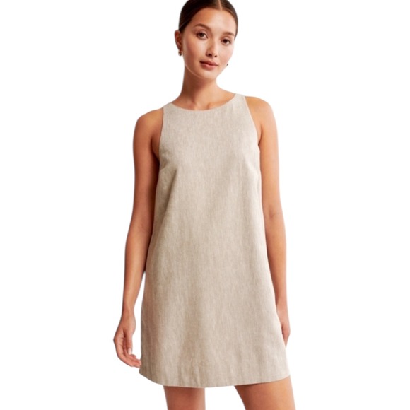 Abercrombie Fitch Linen Cotton Preppy Sleeveless Mini Dress Beige Size Medium - Picture 2 of 12